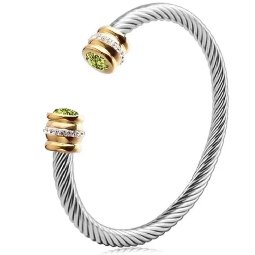 #299 Minimalist Solid Color Stainless Steel Inlay Zircon Cuff Bracelet - August